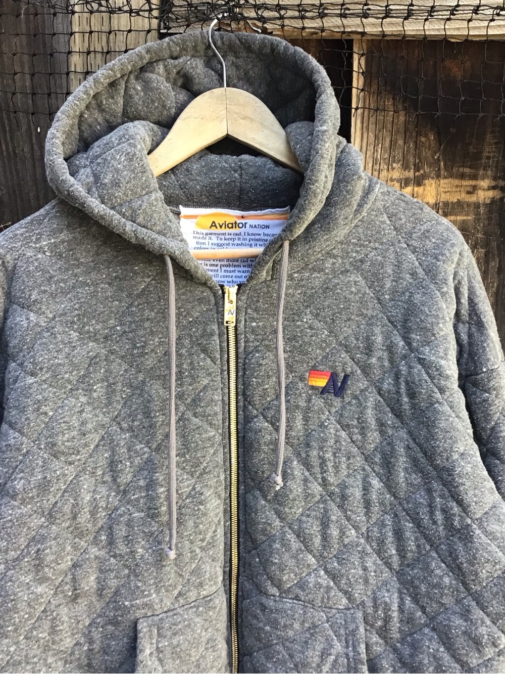 Aviator Nation Quilted Zip Hoodie Womens Large Gray Diamond Stitch USA Made - Picture 2 of 6